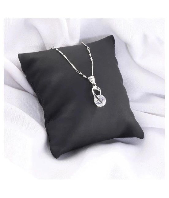 Silver Plated Chain With Unique Solitaire Diamond Pendant  For Women - Silver