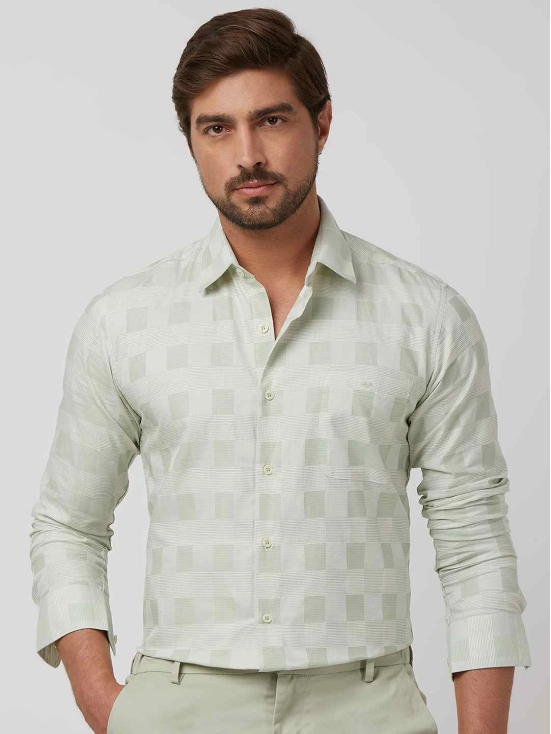 Light Green Tonal Check Slim Fit Casual Shirt