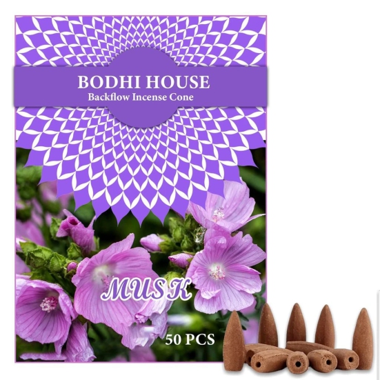 Bodhi House Backflow Natural Incense Dhoop Cones | Essential Oil Fragrant Matrix Incense Cones for Backflow Burner, Smoke Fountain | Charcoal Free Backflow Dhoop | 50 Pcs, Firdous Fragrance