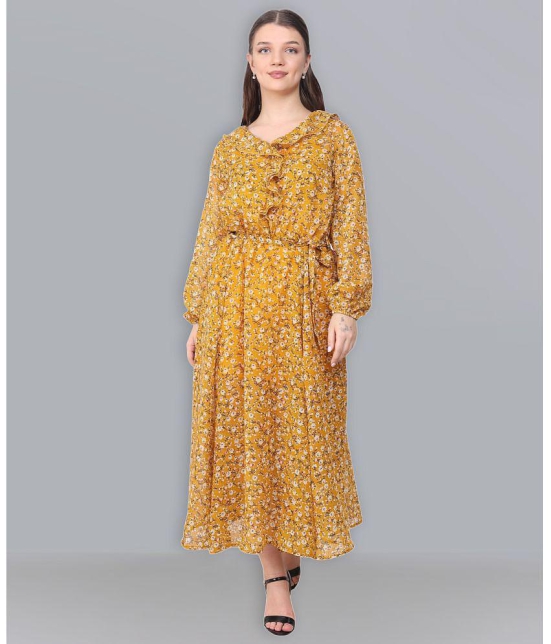 Baawri - Yellow Georgette Women's Fit & Flare Dress ( Pack of 1 ) - None