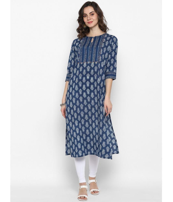 Janasya - Blue Cotton Women's Straight Kurti ( Pack of 1 ) - 3XL