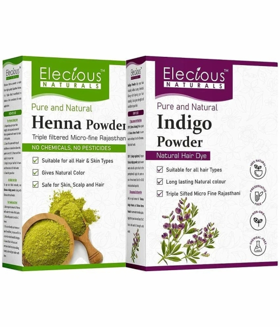 Elecious Naturals Indigo and Henna powder for Black Hair (200 grams each) | Natural Hair dye