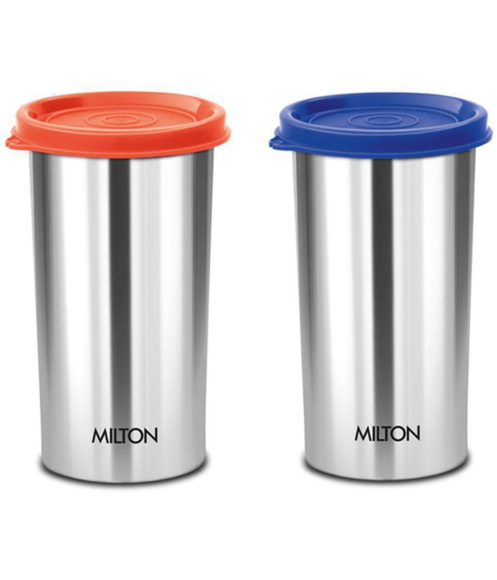 Milton Stainless Steel Tumbler with Lid Set of 2, 415 ml Each, Assorted (Lid Color May Vary) | Office | Gym | Yoga | Home | Kitchen | Hiking | Treking | Travel Tumbler - Assorted