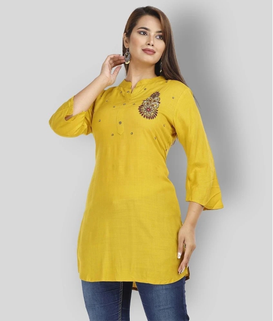 JC4U - Yellow Rayon Womens Straight Kurti - M