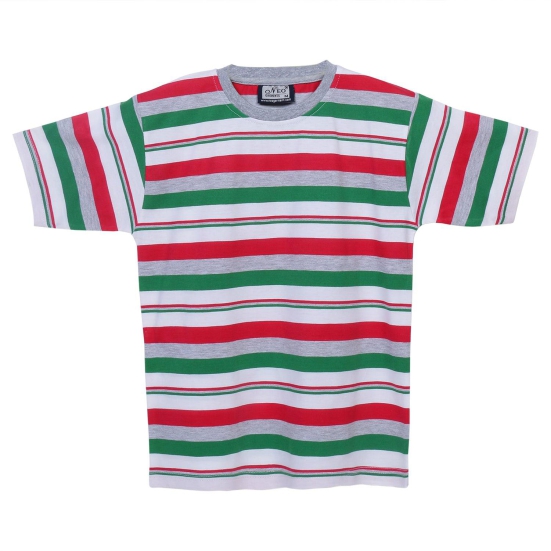Neo Garments Boys Round Neck Cotton Striped T-Shirt. | SIZE FROM 7YRS TO 14YRS-(12-13YRS) / RED & GREY & GREEN