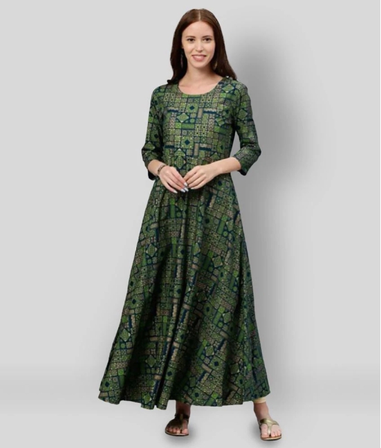 KIPEK - Green Rayon Womens Flared Kurti ( Pack of 1 ) - S