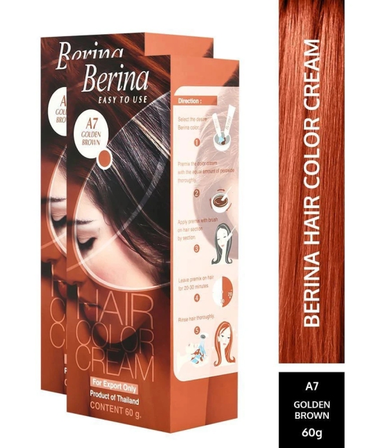 Berina Hair Color Cream A7 Long Lasting Shine Permanent Hair Color Golden Brown for Women & Men 60 g Pack of 2