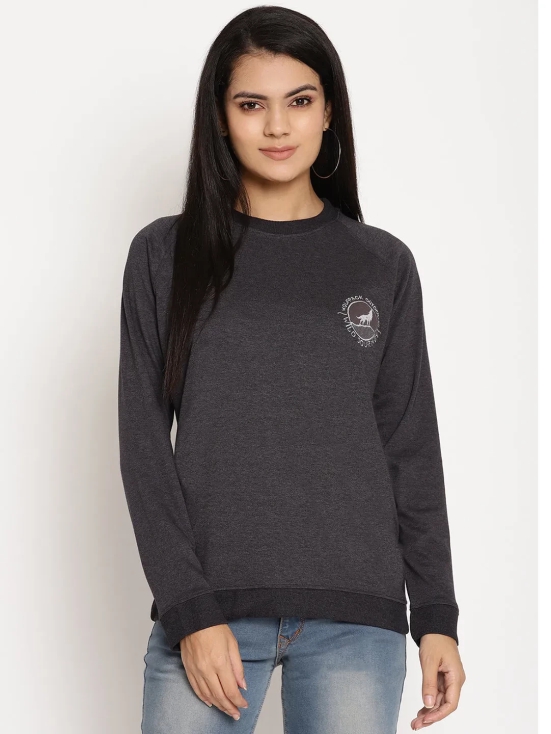 Women Wild Journey Black Solid Sweatshirt-XL