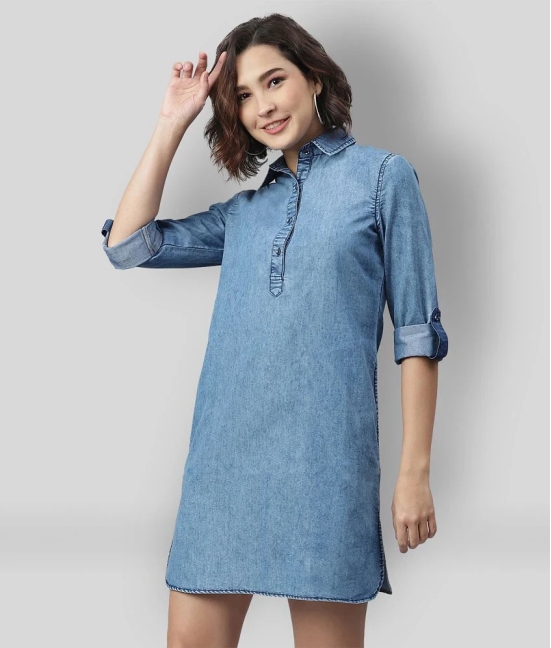 StyleStone - Blue Denim Womens Shirt Dress ( Pack of 1 ) - None