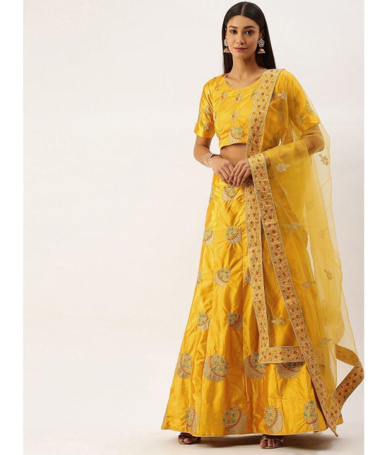 Om Shantam Sarees Yellow Silk Blends Chaniya Choli Semi Stitched Lehenga Single - Free Size