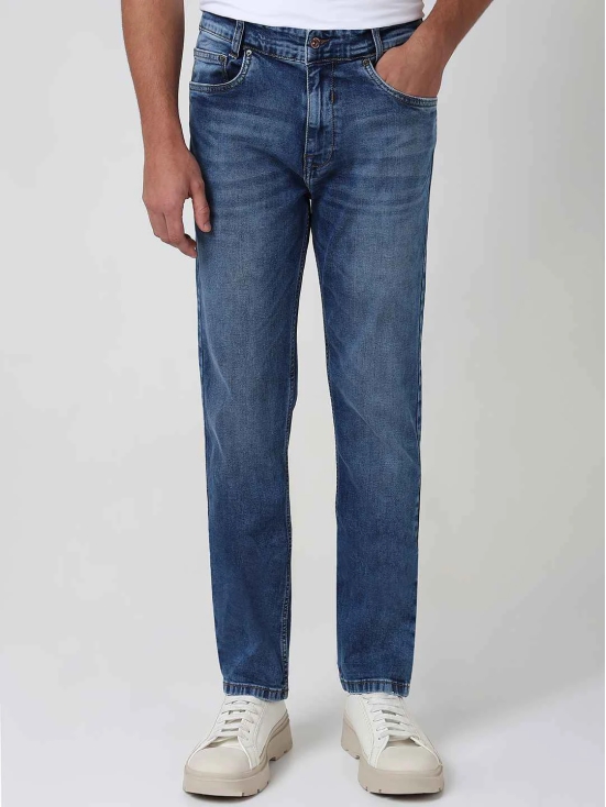 Mid Blue Straight Fit Originals Stretch Jeans In Cotton Elastane