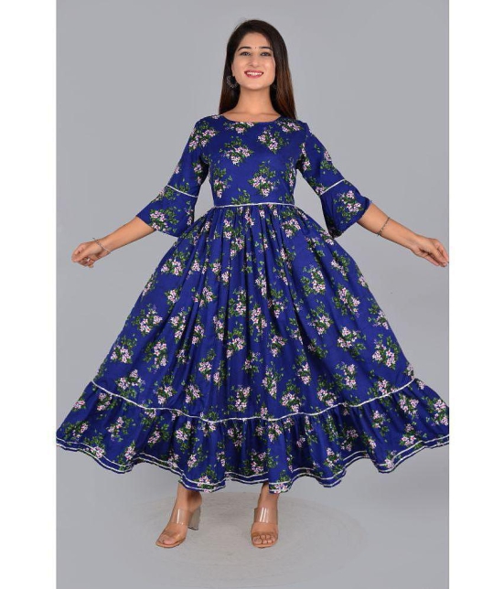 Smien Rayon Printed Anarkali Women's Kurti - Blue ( Pack of 1 ) - None