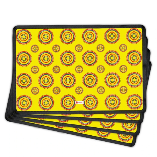 Indigifts Dinning Table Mat 12X18 Inches Set Of 4 - Yellow Designer Printed Placemats, Rectangular 4 Seater Dinning Table Decor Mats