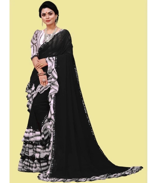 Apnisha Georgette Embellished Saree With Blouse Piece - Black ( Pack of 1 ) - Black