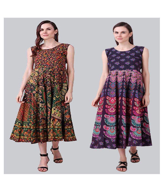 Rangun Cotton Multi Color A- line Dress - S-XL