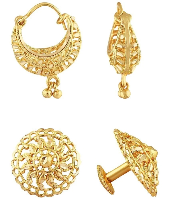 VIVASTRI Golden Stud Earrings ( Pack of 2 ) - Golden