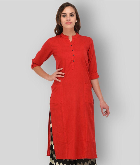 Pistaa - Red Cotton Women's Straight Kurti - L