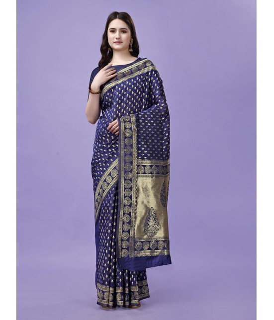 LEELAVATI Banarasi Silk Embellished Saree With Blouse Piece - Navy Blue ( Pack of 1 ) - Navy Blue