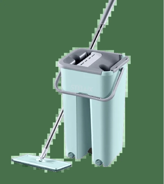 Mop with Bucket for Floor Cleaning|Flat Mop with Telescopic Stick for Cleaning Floor|Wet & Dry Cleaning Operation with Self Clean