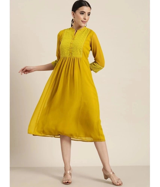 Juniper Georgette Embroidered Midi Womens Fit & Flare Dress - Mustard ( Pack of 1 ) - None