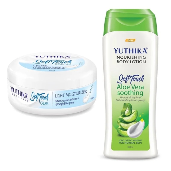 Yuthika Soft Touch Light Moisturizer Cream 50ml and Aloe Vera Body Lotion 300ml Combo Pack