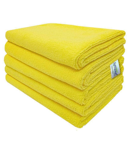 SOFTSPUN Microfiber Cloth - 5 pcs - 40x60 cms - 340 GSM Yellow - Thick Lint & Streak-Free Multipurpose Cloths - Automotive Microfibre Towels for Car Bike Cleaning Polishing Washing & Detaili