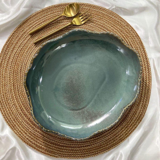 Ceramic Dining Studio Collection Uneven Emerald Glazed Ceramic Serving Platter
