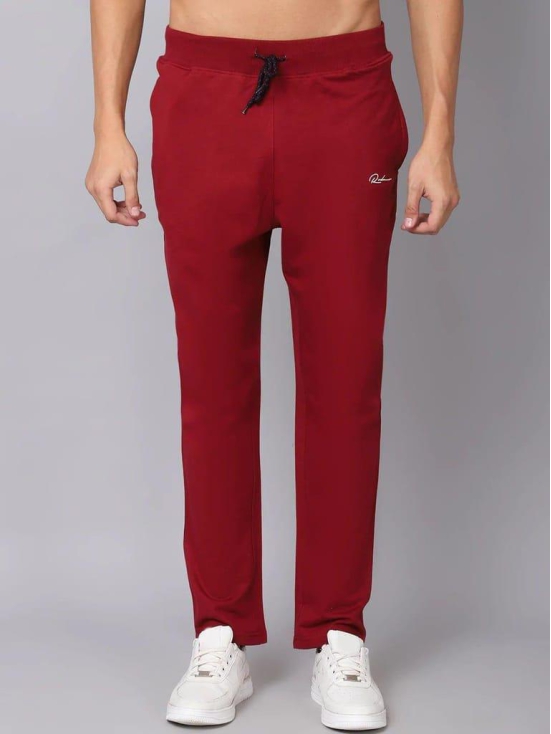 Rodamo  Men Maroon Solid Cotton Slim-Fit Track Pant