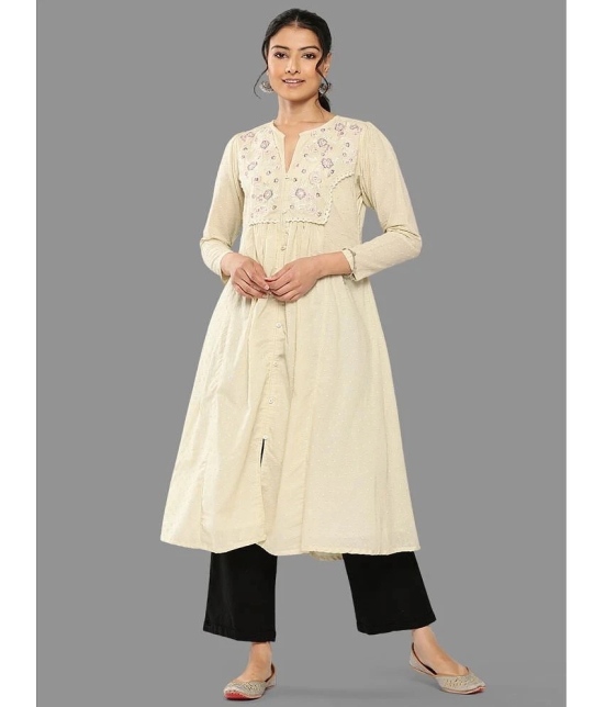 Janasya Cotton Embroidered Front Slit Womens Kurti - Beige ( Pack of 1 ) - None