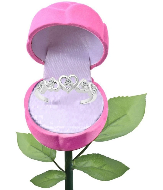 Vighnaharta Dancing Heart CZ Rhodium Plated Alloy Ring with PROSE Ring Box for Women and Girls - [VFJ1195ROSE-PINK8] - None