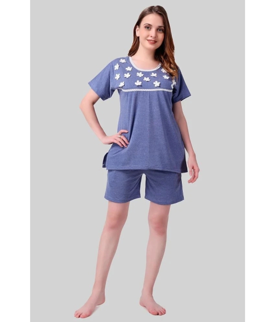 Affair - Blue Cotton Blend Womens Nightwear Nightsuit Sets ( Pack of 1 ) - None