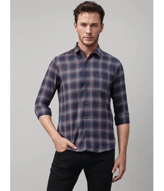 UrbanMark Cotton Blend Slim Fit Checks Full Sleeves Mens Casual Shirt - Navy ( Pack of 1 ) - None