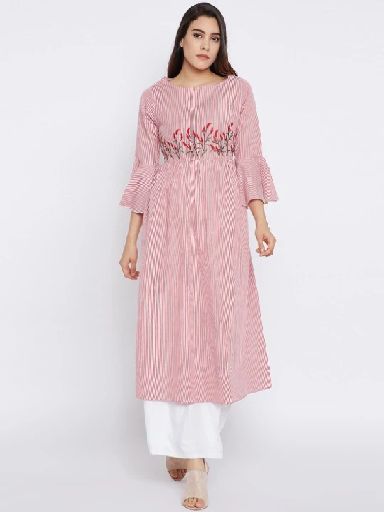 Women Red & White Striped Cotton Kurta