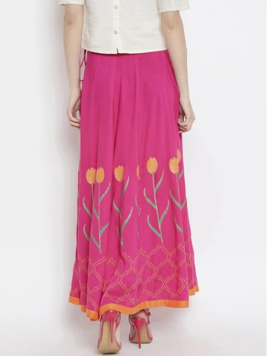 Women Pink Tulip Block Printed Flared Maxi Skirt