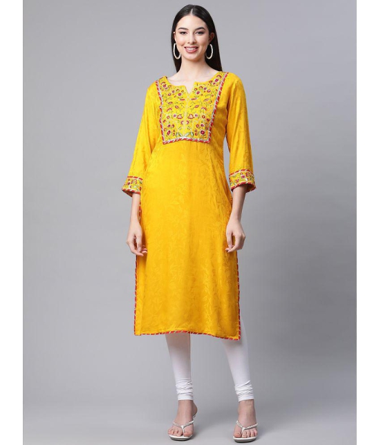 AMIRAS INDIAN ETHNICWEAR - Mustard Straight Silk Womens Stitched Salwar Suit ( Pack of 1 ) - None