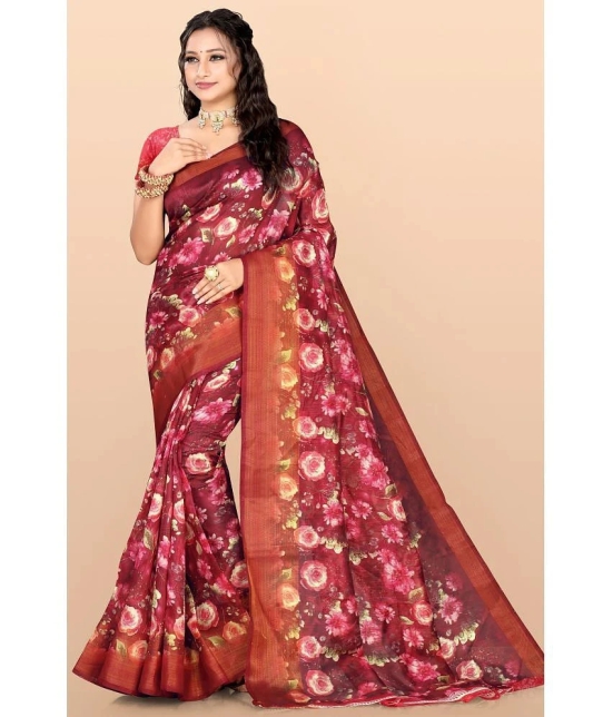 LEELAVATI - Red Cotton Blend Saree With Blouse Piece ( Pack of 1 ) - Red