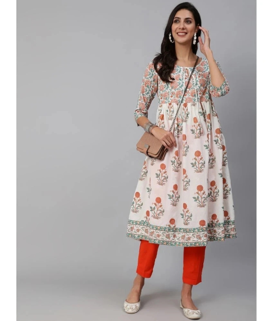 Antaran Cotton Printed Anarkali Womens Kurti - White ( Pack of 1 ) - None