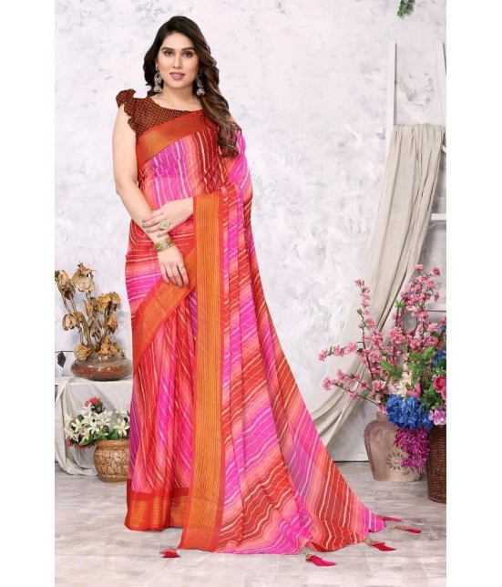 Rangita Women Leheria Printed Chiffon Saree with Blouse Piece - Pink - Pink