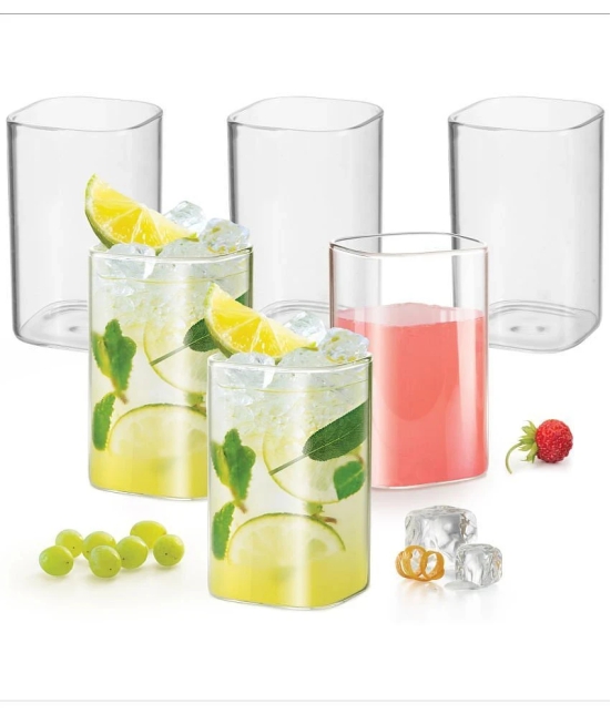 Treo by Milton V Square Borosilicate Glass Tumbler Set of 6, 280 ml Each, Transparent | Dishwasher Safe| Serve Whiskey | Wine | Juices | Cold Drinks | Water | Cocktails | Mixed Drinks