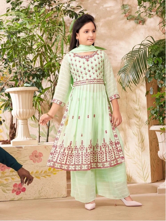 Aarika Sea Green Georgette Girls Kurta and Sharara Set ( Pack of 1 ) - None