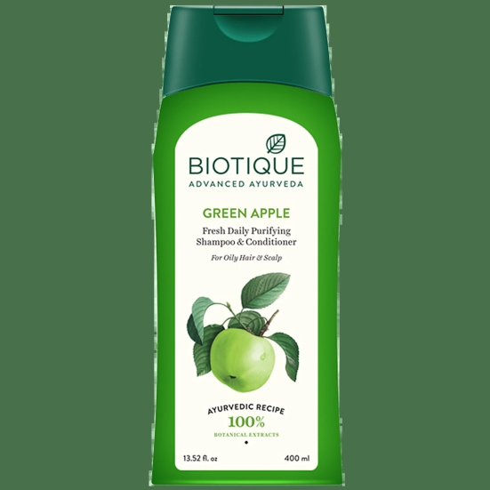 BIOTIQUE Fresh Daily Purifying Shampoo & Conditioner - Green Apple, For Oily Scalp & Hair, 400 ml