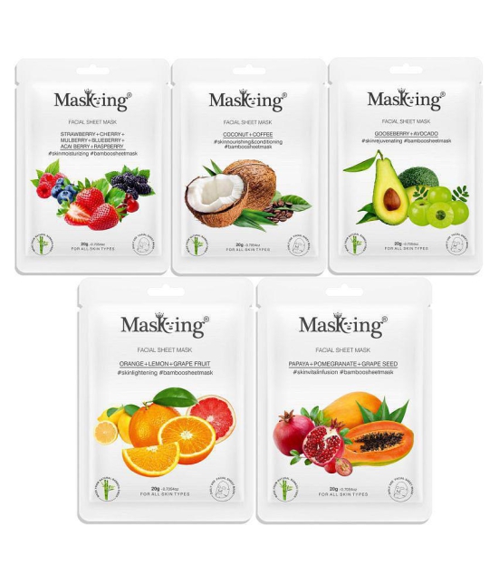 Masking Bamboo Strwberry Coffee Goseberry Orange Papaya Face Sheet Mask 100 ml Pack of 5