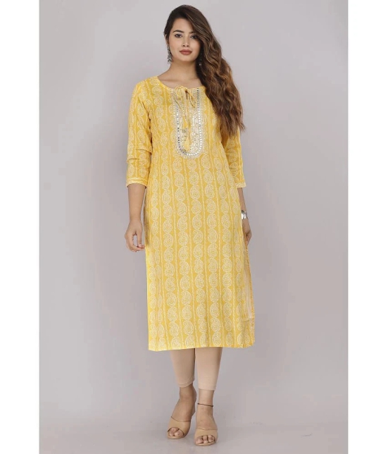 HIGHLIGHT FASHION EXPORT - Yellow 100% Cotton Womens Straight Kurti ( Pack of 1 ) - None