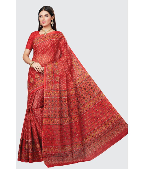 SHANVIKA - Red Cotton Saree With Blouse Piece ( Pack of 1 ) - Red