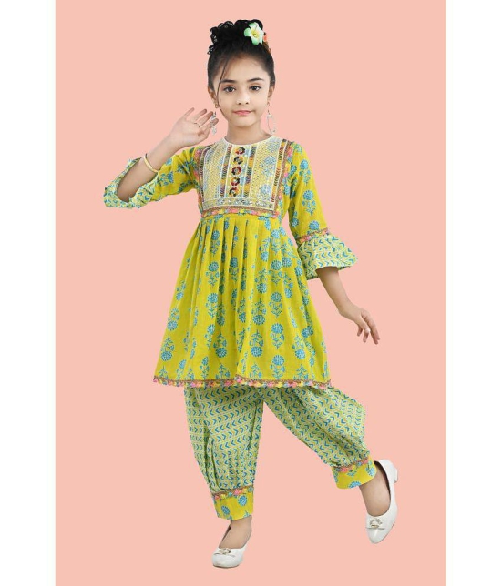 Arshia Fashions Green Cotton Blend Girls Patiala Kurta Set ( Pack of 1 ) - None