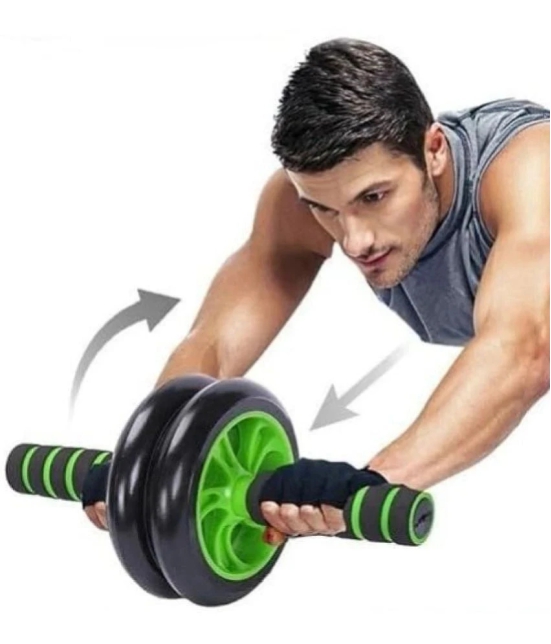 Double Wheel Ab Wheel Roller Exercise Equipment for Men and Women Workout Home Gym Exerciser (Pack of 1) Green