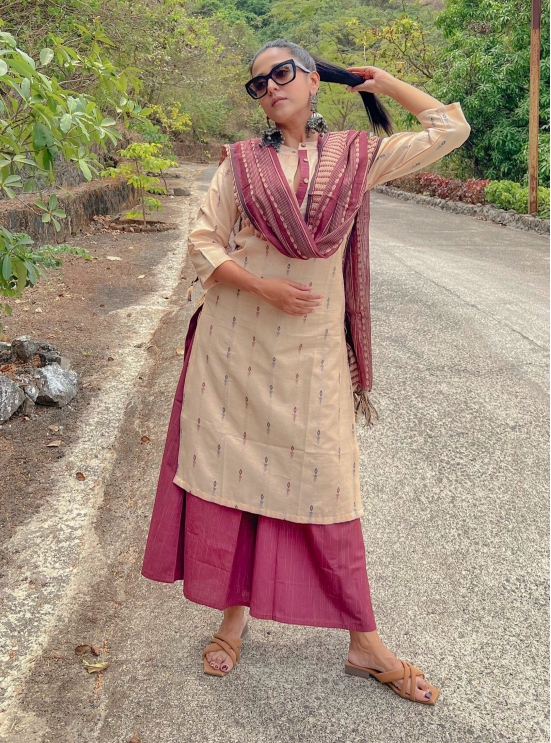 Jompers Woven Design Kurta With Palazzos & Dupatta-XXL / Purple