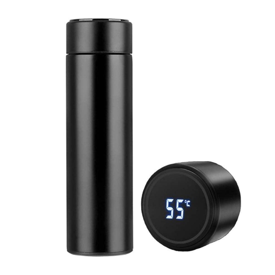 Temperature Smart Vacuum Insulated Thermos Water Bottle with Led Temperature Display 304 Stainless Steel Perfect for Hot and Cold Drinks (Black, 500Ml)