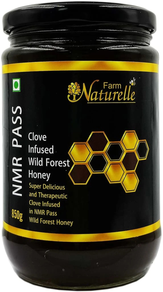 Farm Naturelle- Raw 100% Natural NMR Tested , Pass , Certified Super Delicious and Therapeutic Clove Infused in Wild Forest Honey (850 Gram) Glass Bottle.