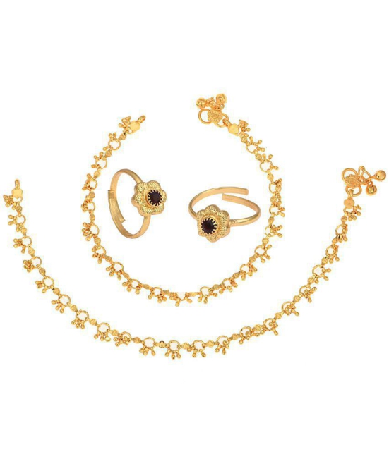 AanyaCentric Gold Plaed 1 Pair Anklet & 1 Pair Toe Ring Combo - Golden